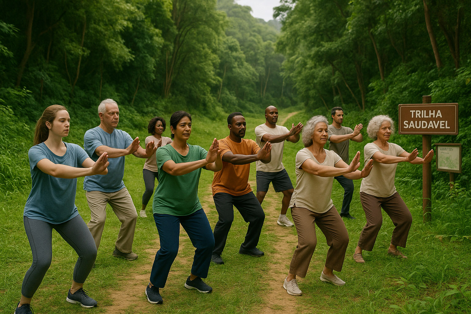 Atividades esportivas e integrativas realizadas pelo projeto EcoEsporte da Associação Verde Esperança, incluindo trilhas, yoga e ciclismo em contato com a natureza.